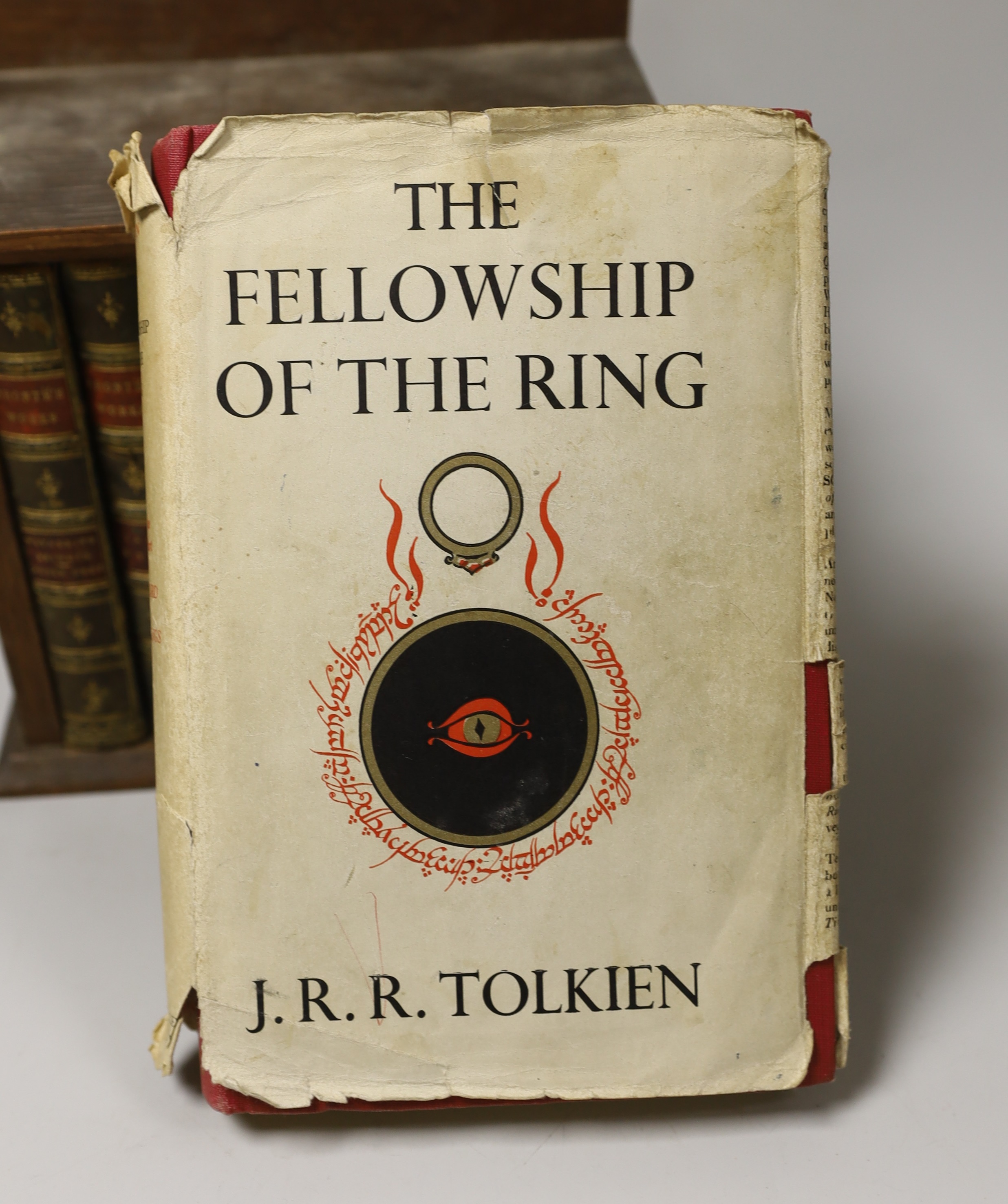 Brontes works in mahogany wall shelf together with J.R.R. Tolkien LOTR trilogy